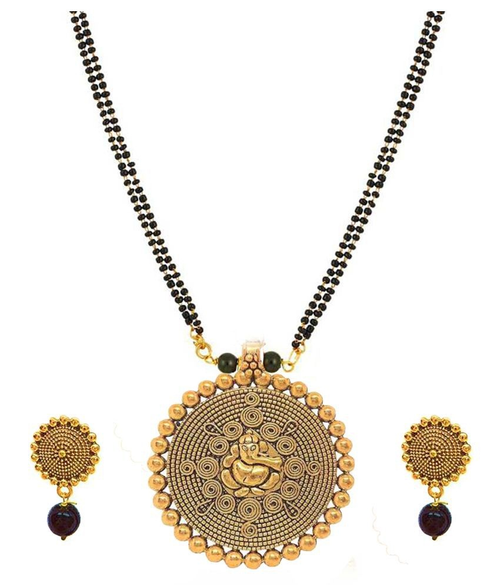 Golden Color stylish, latest antique ganesh ji mangalsutra with earrings for women.