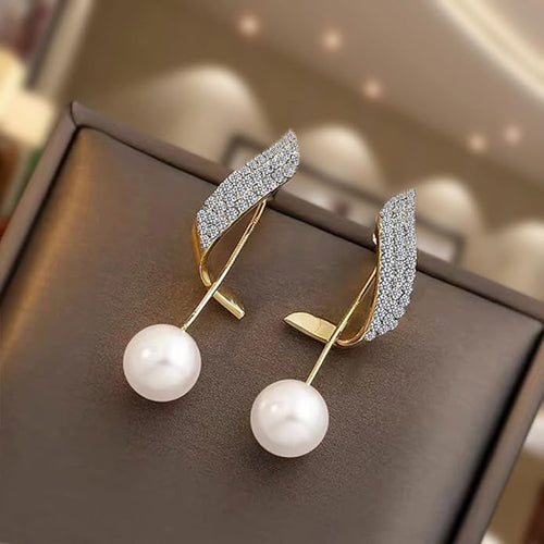 TheVineGirl Korean Studded Wing Pearl Tassel Drop Earrings For Women And Girls Metal Drops & Danglers