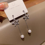 DIVASTRI Silver-Plated American Diamond Studded Korean Star Shaped Drop Earrings