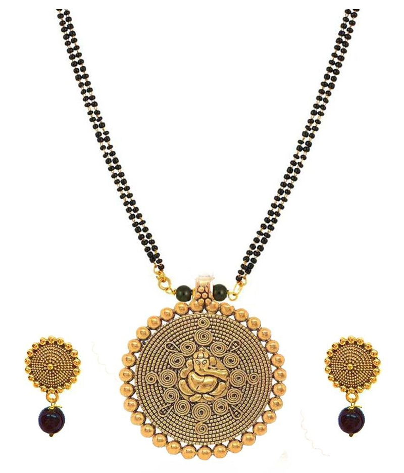 Golden Color stylish, latest antique ganesh ji mangalsutra with earrings for women.