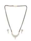 ZENEME Gold-Plated White & Black Stone-Studded & Beaded Designer Mangalsutra Set