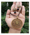 Golden Color stylish, latest antique ganesh ji mangalsutra with earrings for women.