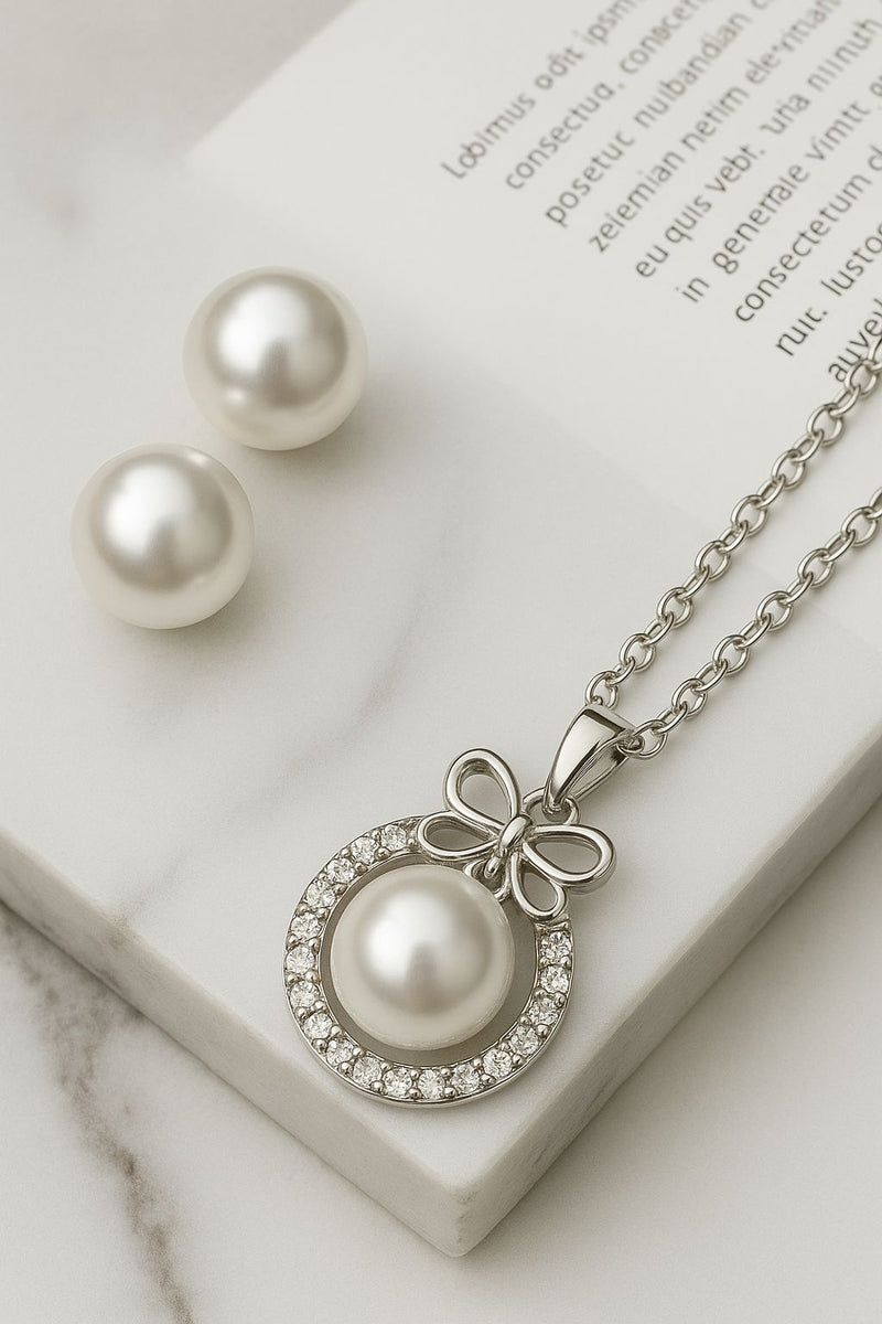 Silver Plated Pearl Pendant With Clear Stones By Newbridge Silverware
