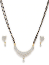 ZENEME Gold-Plated White & Black Stone-Studded & Beaded Designer Mangalsutra Set