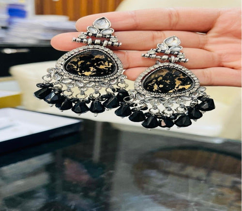 OPUS GEMS Artificial Stones Studded & Beaded Teardrop Shaped Drop Earrings