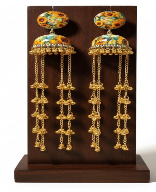 Traditional Kashmiri Printed Multicolor Floral Jhumka Earrings
