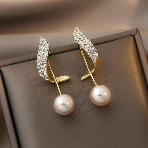 TheVineGirl  Korean Studded Wing Pearl Tassel Drop Earrings For Women And Girls Metal Drops & Danglers