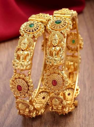 Antique Matte Gold Maa Lakshmi Kada Bangle for Women | Temple Jewellery | Openable Screw Brass Bangle