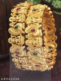 Antique Matte Gold Maa Lakshmi Kada Bangle for Women | Temple Jewellery | Openable Screw Brass Bangle