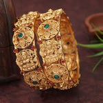Antique Matte Gold Maa Lakshmi Kada Bangle for Women | Temple Jewellery | Openable Screw Brass Bangle