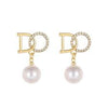 Luxury Pearl Ball Drop Earrings | Gold Letter D Sparkle Studs | Elegant Women's Dangle Earrings | Classy Initial D Crystal Drop Studs for women & girls | Small Droup Earrings