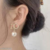 Luxury Pearl Ball Drop Earrings | Gold Letter D Sparkle Studs | Elegant Women's Dangle Earrings | Classy Initial D Crystal Drop Studs for women & girls | Small Droup Earrings