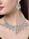 Mrinmayi Womens Jewelry Set, Bridal Cubic Zirconia Alloy Steel Traditional Silver with Necklace and Earrings, Enamel Finish, Adjustable