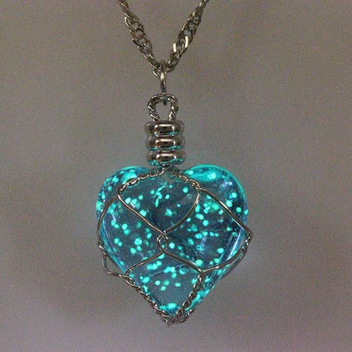 Glow in the Dark Crystal Heart Necklace