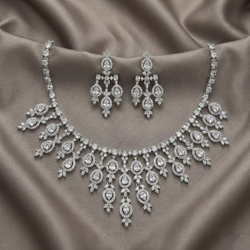 Mrinmayi Womens Jewelry Set, Bridal Cubic Zirconia Alloy Steel Traditional Silver with Necklace and Earrings, Enamel Finish, Adjustable