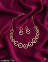 ZENEME Fashion Cubic Zirconia Gold Plated Choker Necklace Set Ring Bracelet With Earring Jewellery For Women Pack Of 4