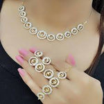 ZENEME Fashion Cubic Zirconia Gold Plated Choker Necklace Set Ring Bracelet With Earring Jewellery For Women Pack Of 4