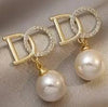 Luxury Pearl Ball Drop Earrings | Gold Letter D Sparkle Studs | Elegant Women's Dangle Earrings | Classy Initial D Crystal Drop Studs for women & girls | Small Droup Earrings
