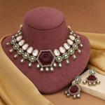 Maroon color kundan necklace set