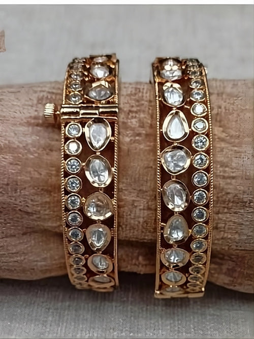 Jewel Addiction Luxury Look Polki Kundan Stone Openable Bangles Set