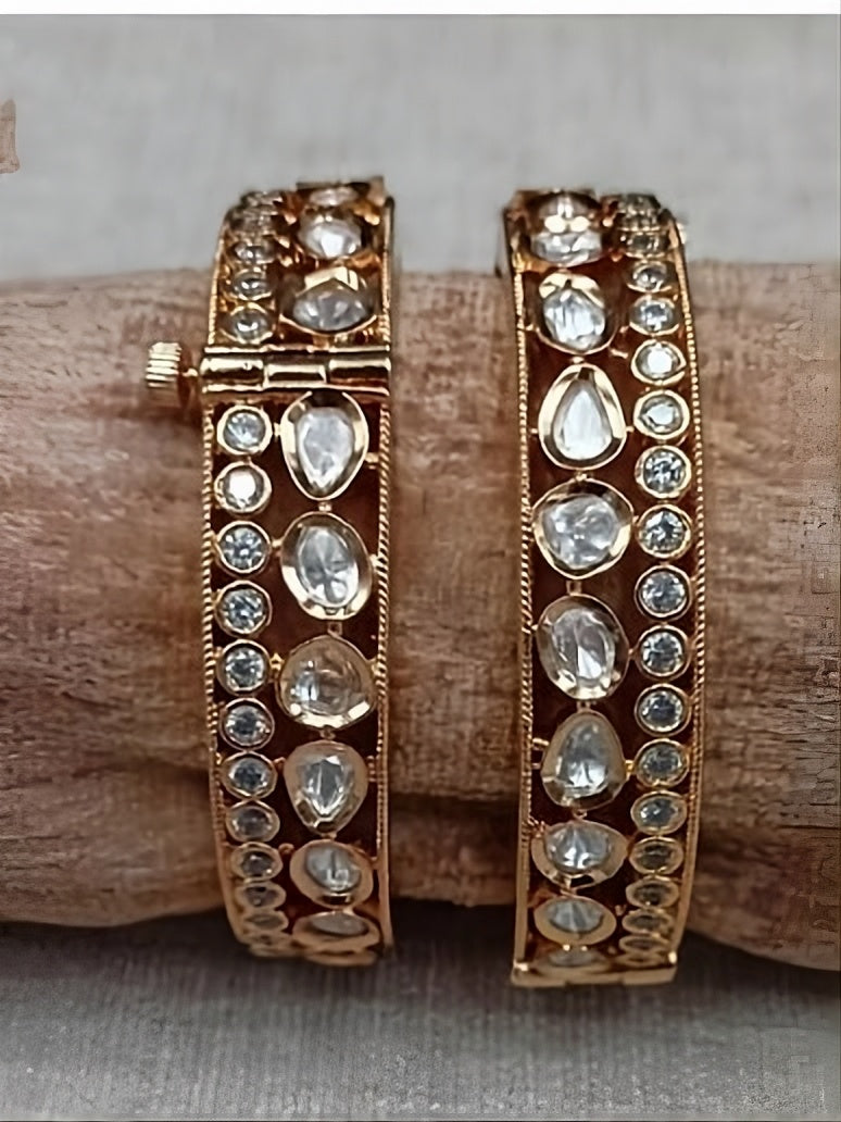 Jewel Addiction Luxury Look Polki Kundan Stone Openable Bangles Set