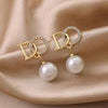 Luxury Pearl Ball Drop Earrings | Gold Letter D Sparkle Studs | Elegant Women's Dangle Earrings | Classy Initial D Crystal Drop Studs for women & girls | Small Droup Earrings