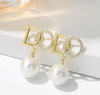 Luxury Pearl Ball Drop Earrings | Gold Letter D Sparkle Studs | Elegant Women's Dangle Earrings | Classy Initial D Crystal Drop Studs for women & girls | Small Droup Earrings